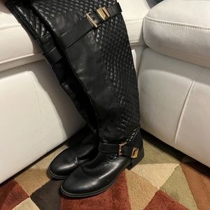 Black, wide calf riding boots